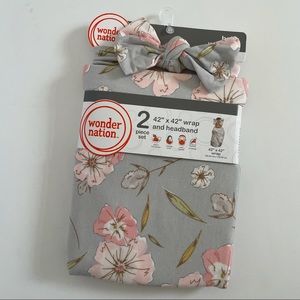 Baby girl floral swaddle wrap and headband